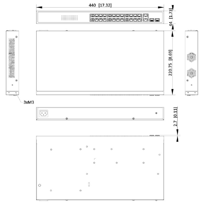 Rysunek techniczny Switcha POE DS-3E1326P-EI